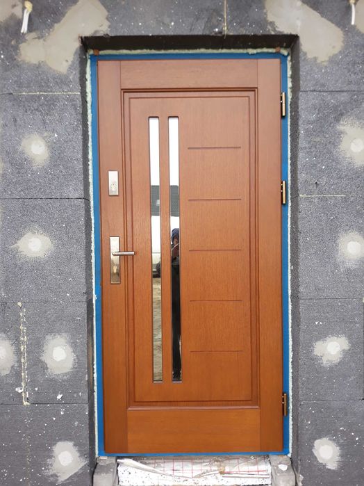 Drzwi zewnętrzne drewniane 78 orzech/antracyt!Od ręki!Czyste powietrze