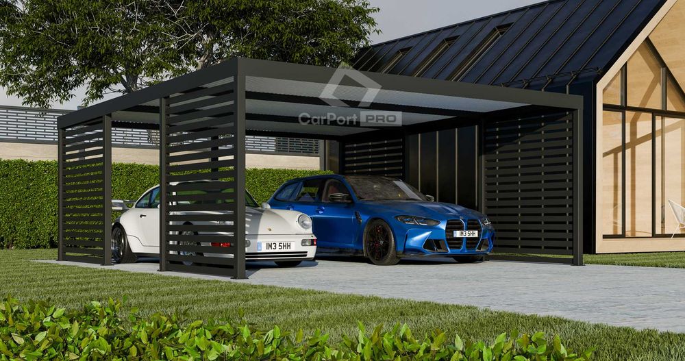 CarPort PREMIUM - wiata samochodowa 6x5,5 - antracyt - zabudowa  CP111