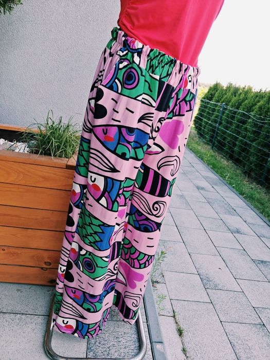 Szerokie spodnie damskie handmade rybki