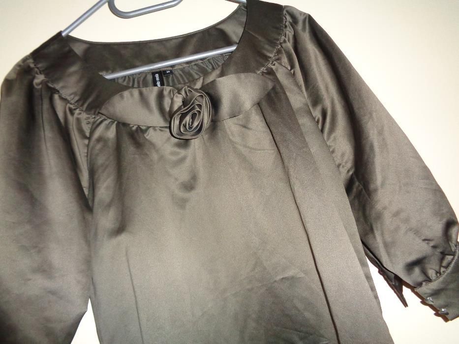 PRONTO MODA by ELLOS modna długa bluzka tunika brąz khaki oliwkowa róża