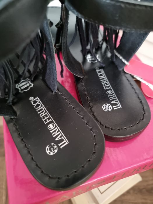 Sandały czarne skóra naturlana 40 koraliki