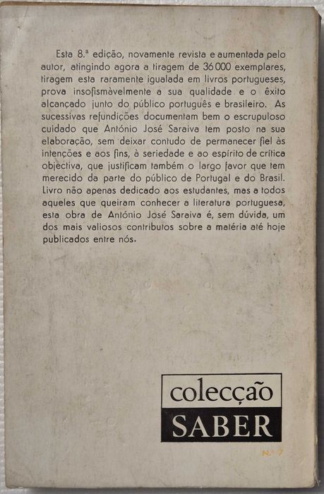 Livro «História da Literatura Portuguesa» de António José Saraiva