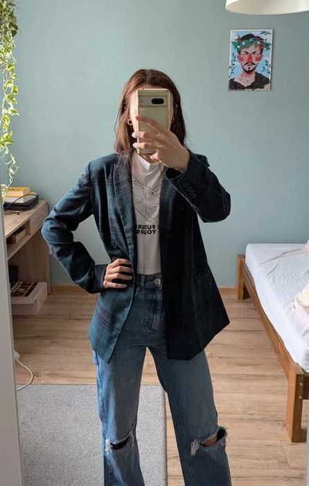 Marynarka w kratę oversize Mohito 34 nowa butelkowa zieleń hit