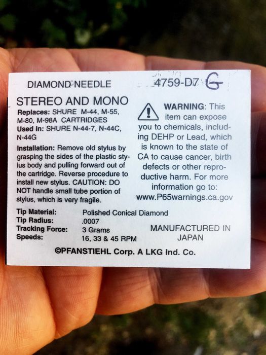 Игла. вставка на Shure N44-7, сборка Япония