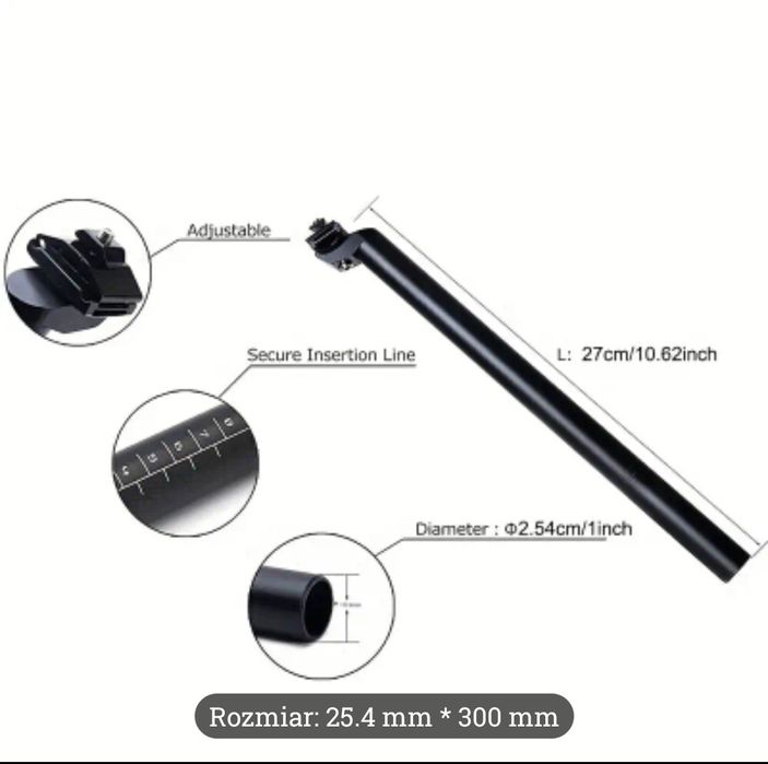 Sztyca podsiodłowa rowerowa 25.4 mm x 300 mm – aluminiowa, regulowana