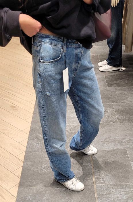 jeansy spodnie Zara 38 M L 40  oversize niebieskie bawełna wysoki stan