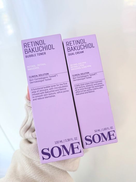 Some By Mi, Retinol Bakuchiol. Bubble Toner + Dual Cream. Tonik + krem. Zestaw.