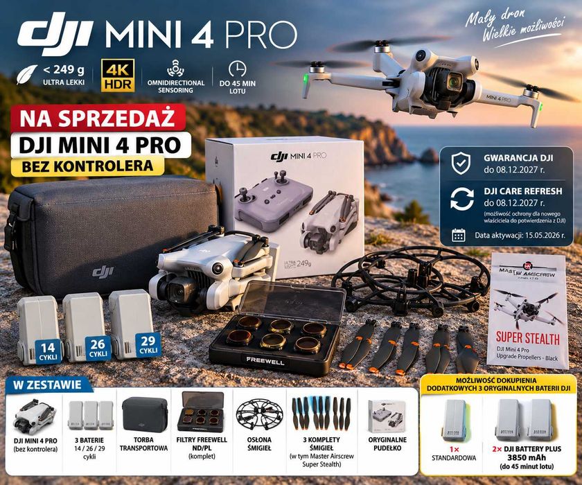 Dron Dji mini 4 pro, jak nowy, dji care, gwarancja