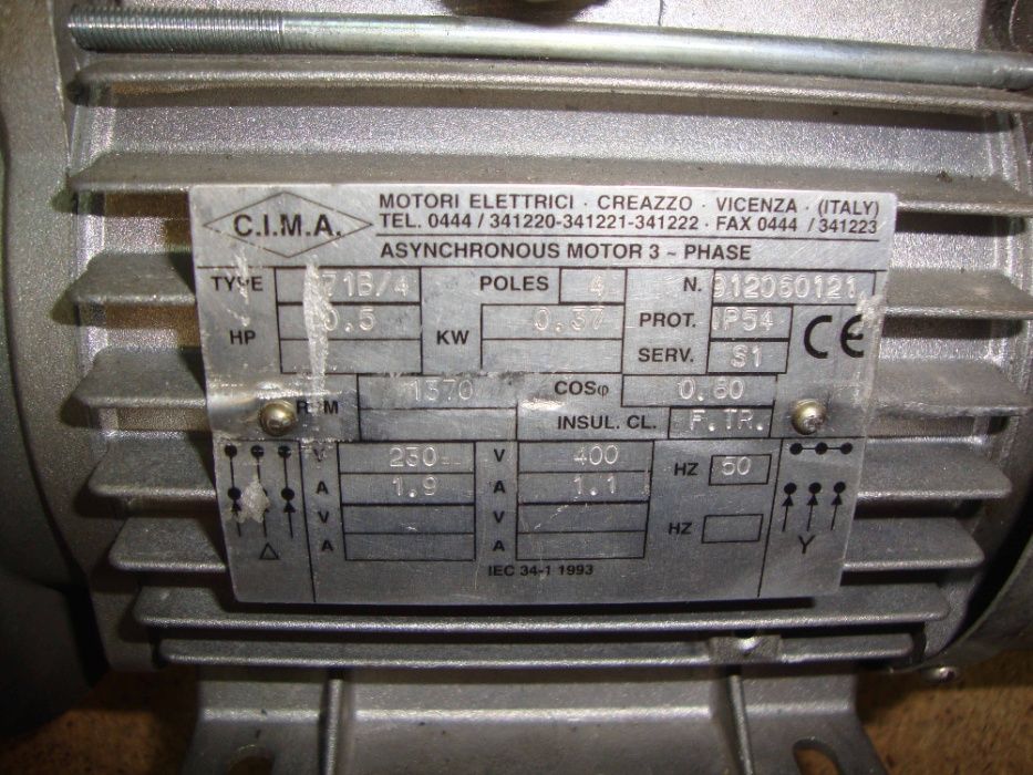 Motor Trifásico 0.5 HP/0.37 KW - 1370 rpm - NOVO