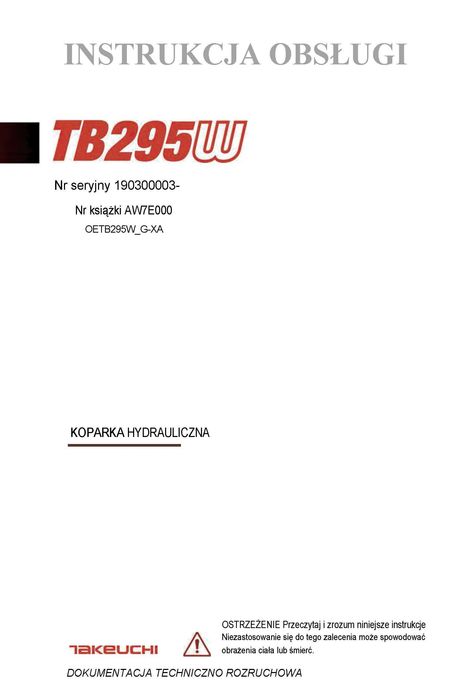 DTR Takeuchi TB295W  Instrukcja obsługi