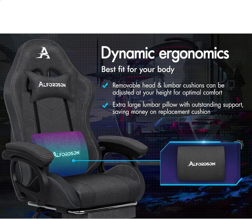 Fotel gamingowy z diodami LED masażi 8-punktowym masażem szare