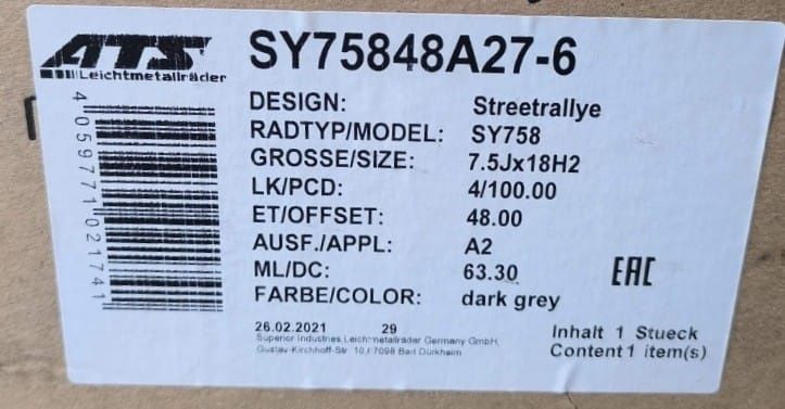 Nowe alufelgi ATS Streetrallye 18" 4x100 ET48 Dark Grey – Komplet.