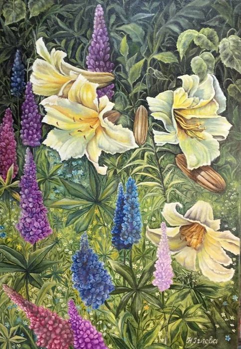 Картина олійна “Лілії” на полотні, 30×50 см, ручна робота, без рами