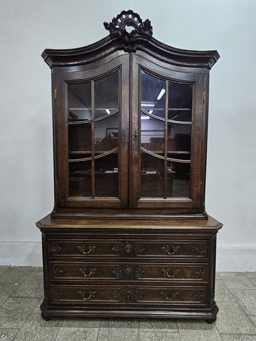 Stary dębowy kredens ludwikowski Rocaille biblioteczka /