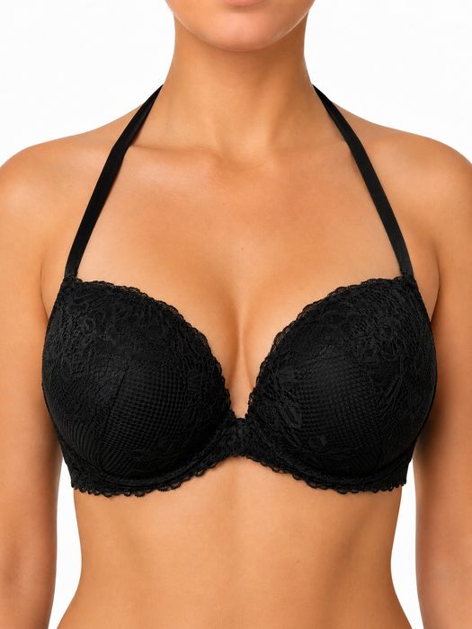 Biustonosz Push Up Koronkowy Czarny 60E