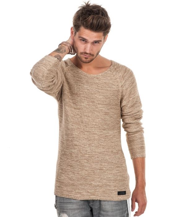 ADRIAN HAMMOND długi sweter Max - dzianina - melanż - rozmiar M