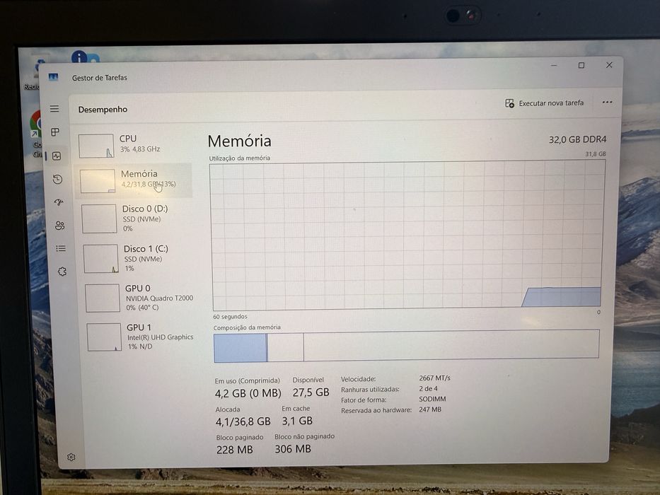 Portátil Lenovo Workstation P15 15.6” i7 10850H 32GB RAM 2x512GB NVME GPU NVidia Quadro T2000 4GB