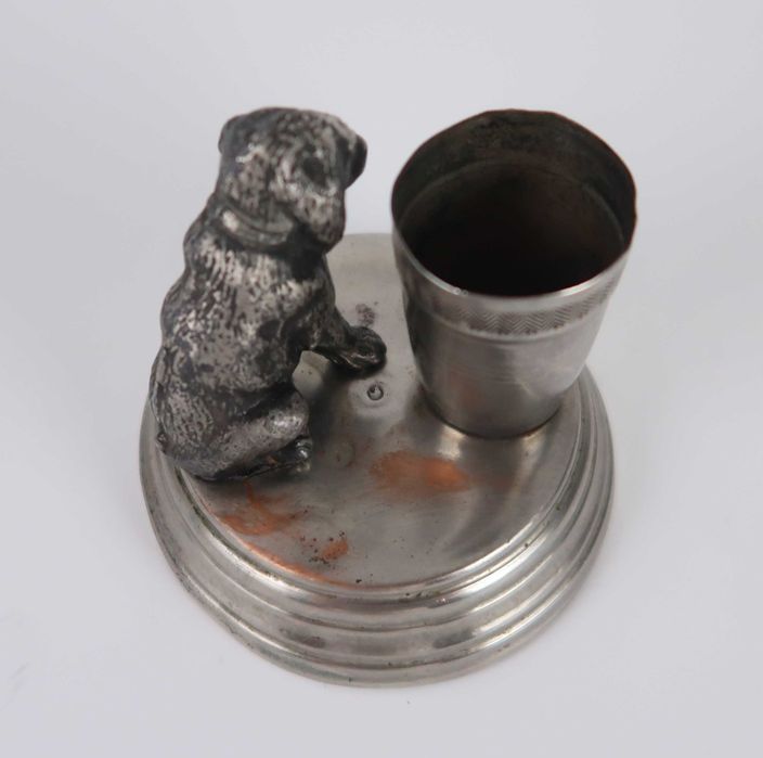 Paliteiro Vintage Cão em metal prateado