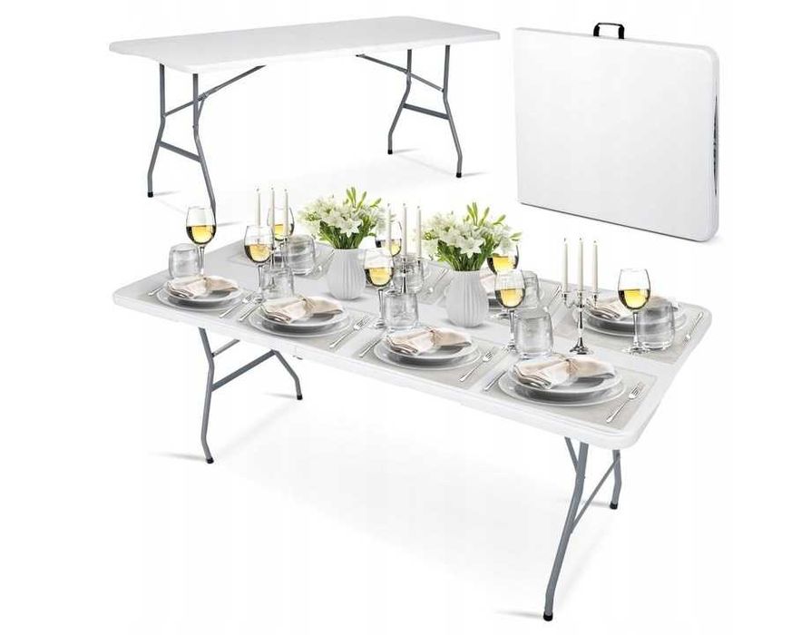 STÓŁ CATERINGOWY bankietowy ogrodowy składany 180 cm BIAŁY - PROMOCJA