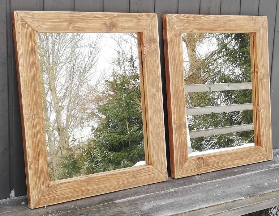 Lustro w drewnianej ramie na wymiar stare drewno
