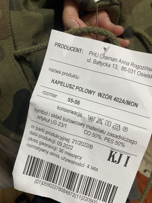 Kapelusz WOJSKOWY z osłoną na kark 55 56