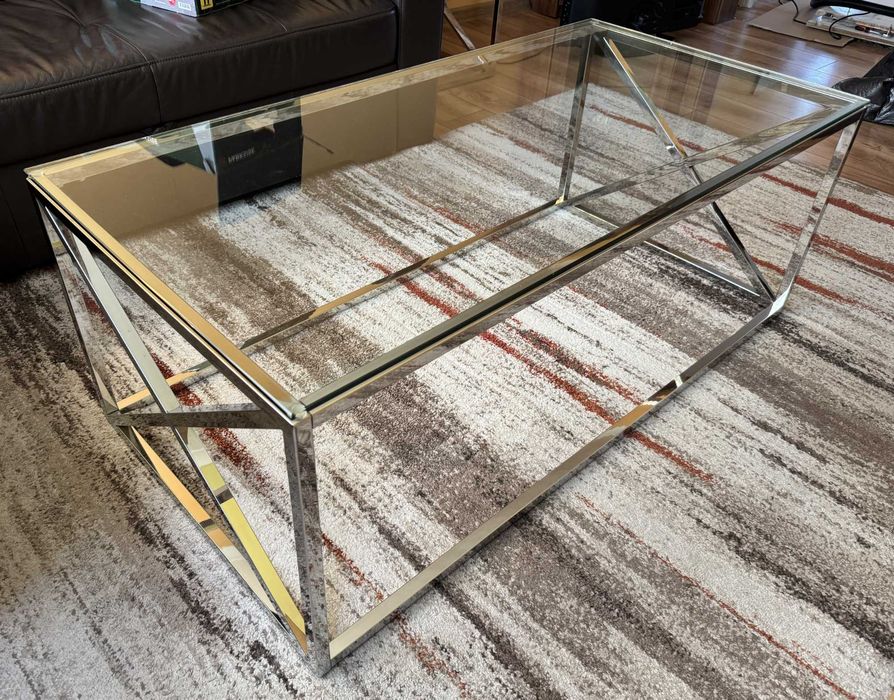 Szklany chromowany stolik kawowy 120cm