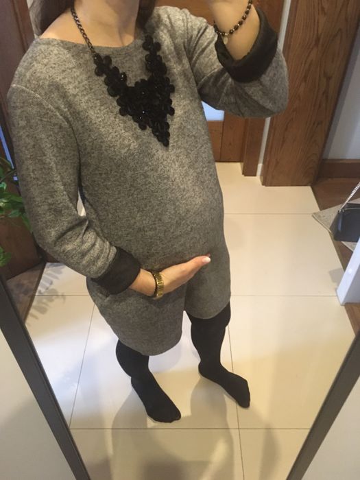 Szara sukienka S/M/L ciepla ciążowa z kieszeniami piękna wygodna