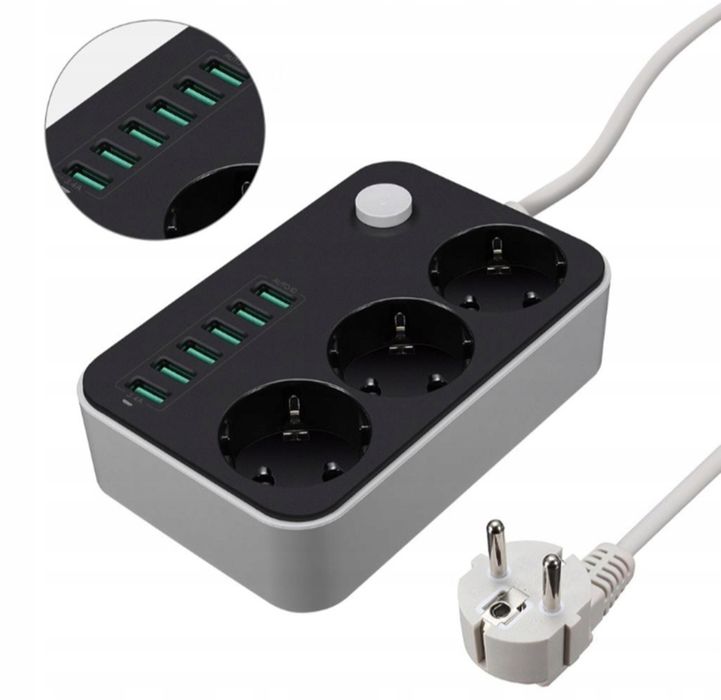 Listwa Zasilająca Przedłużacz 6 USB 3 Gniazda