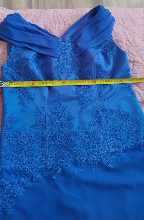 Nowa długa, wizytowa chabrowa suknia L/Xl 40/42