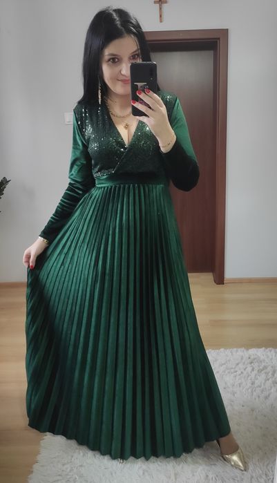 Sukienka długa maxi welur plisowana