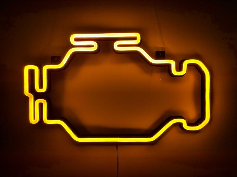 Неонова вивіска "Чек Check engine" жовта, 400*240 мм, світлодіодна
