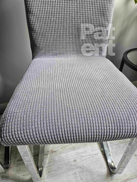 Pokrowce na krzesła szare żakardowe kratka 4 szt siwe