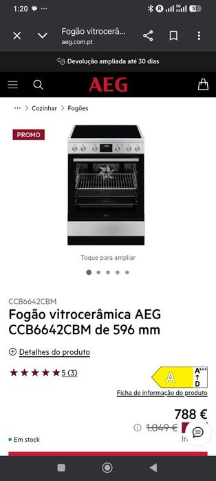 Fogão vitrocerâmica AEG CCB6642BBM de 596 mm COMO NOVO