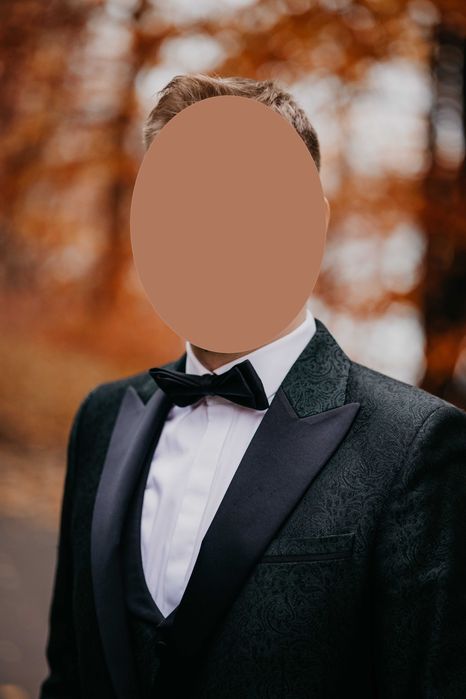 Garnitur smokingowy ślubny, żakard, szyty na miarę, Roland/Rogowski