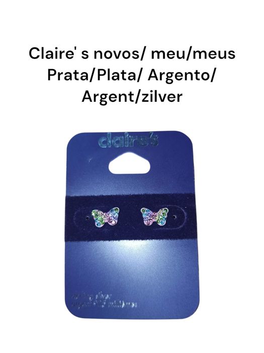 Brincos em prata novos Claire's borboletas  com brilh