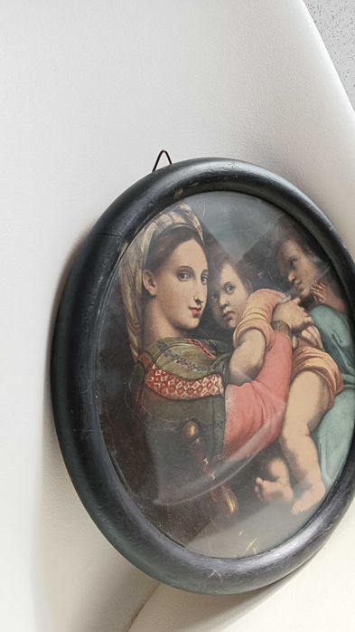 Stara okrągła drewniana ramka+ szkło