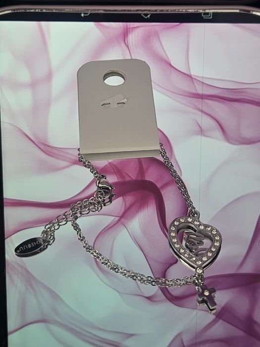 Conjunto em aço prateado colar e pulseira Nossa Senhora de Fátima