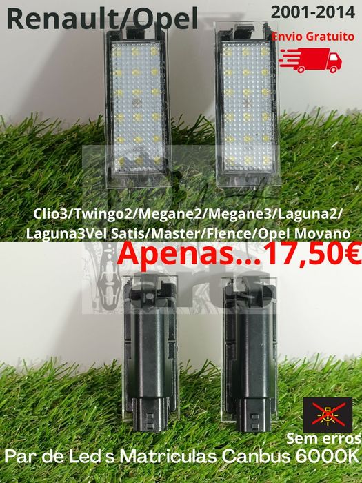 LED's de Matrícula com Canbus 6000K Renault e Opel