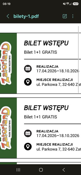 Zatorland bilety 4 osoby