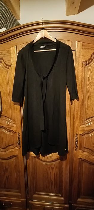 Bawełniana, kardigan, delikatna narzutka, czarna, L/XL