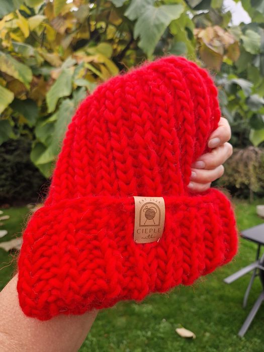Czapka ręcznie dziergana wełna merino 100%