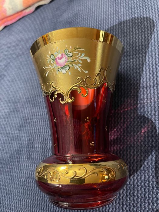 Wazonik Bochemia rubinowo- złoty / 14 cm