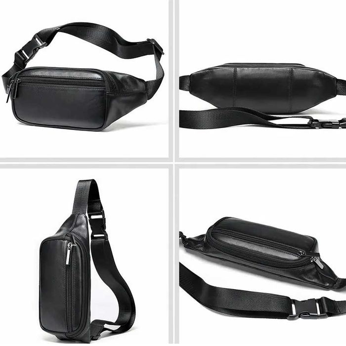 Шкіряна міні бананка чоловіча сумка з натуральної італійської шкіри