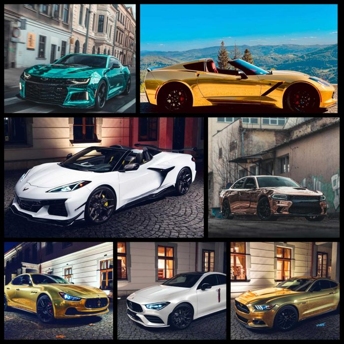 Wypożyczalnia, Wynajem Samochod do ślubu Złoty Mustang Audi Corvette