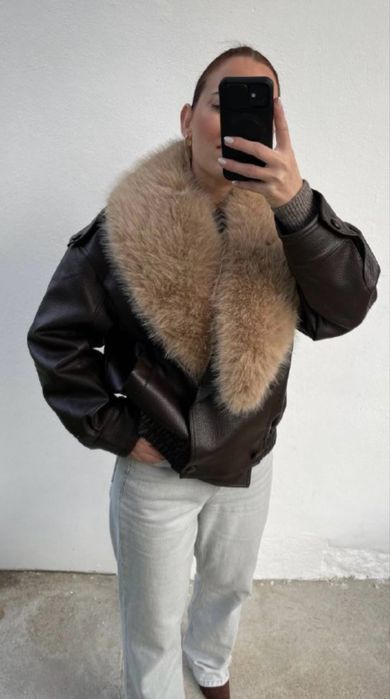 Kurtka skorzana z futerkiem zara