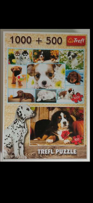 Puzzle 1000 + 500, Trefl, Psy, Szczeniaki, kompletne