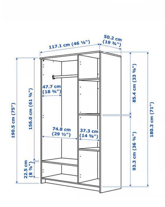 BRIMNES Roupeiro c/3 portas, branco, 117x190 cm