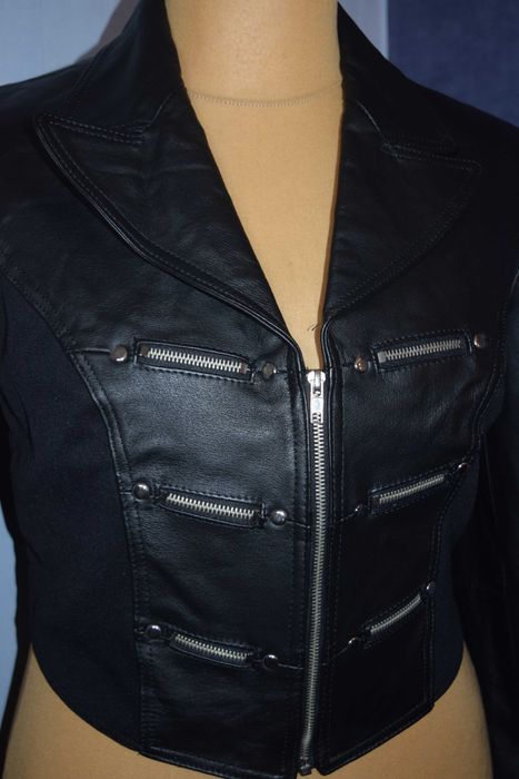 B Oryginalna kurtka czarna skórzana skóra naturalna _42/44