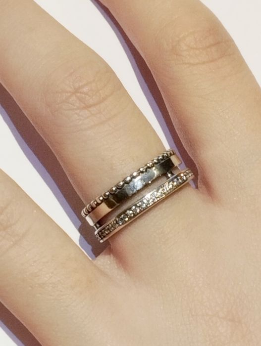 Nowy pierścionek obrączka cyrkonie koraliki podwójny 925srebro 18mm