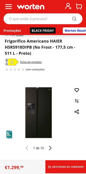 Frigorífico Americano Haier HSR5918DIPB  Novo; 3 Anos de Garantia